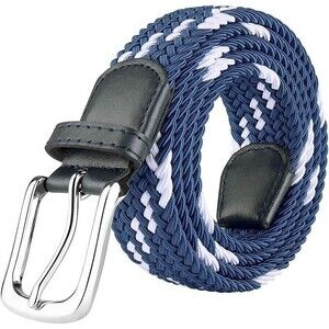 JUKMO Mens Sz S Blue & White Elastic Braided Belt Stretch Woven Belt in Gift Box